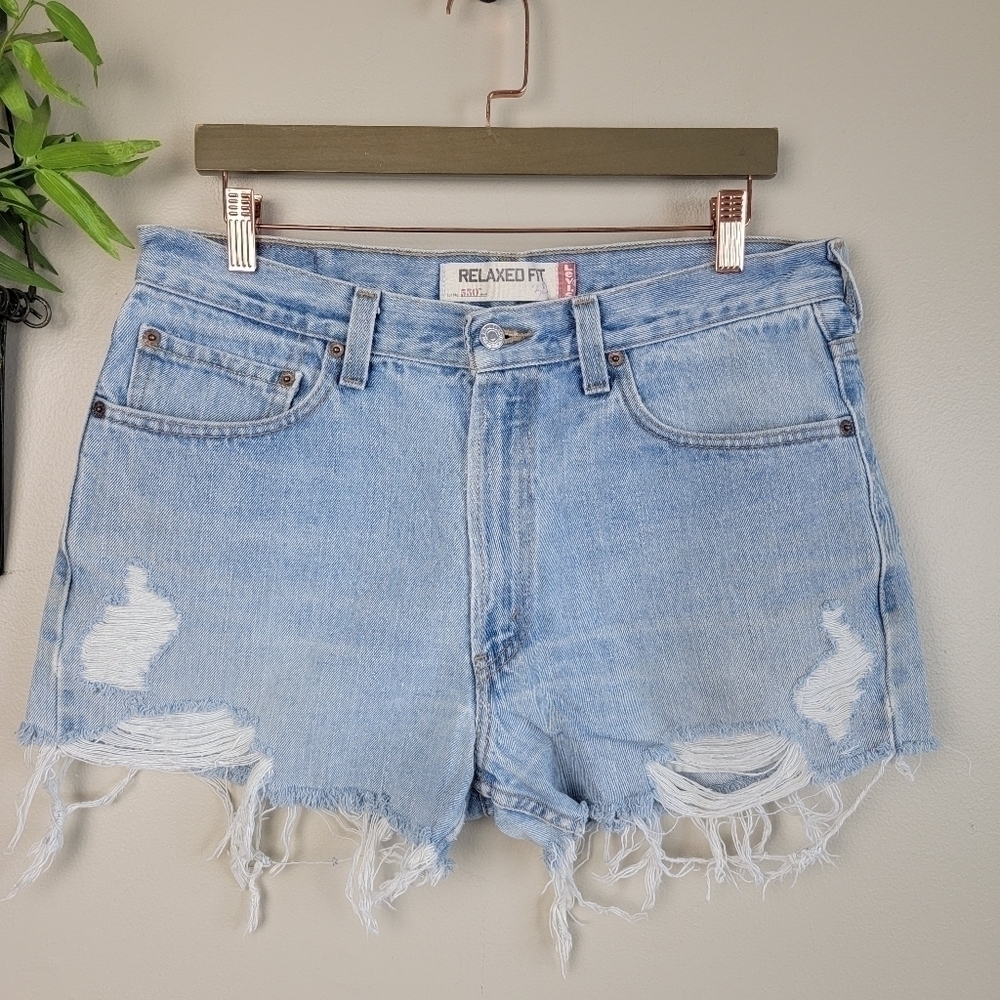 Levi's 14 550 Relaxed Light Wash High Rise Distressed Cutoff Jean Shorts Vintage - Picture 3 of 12